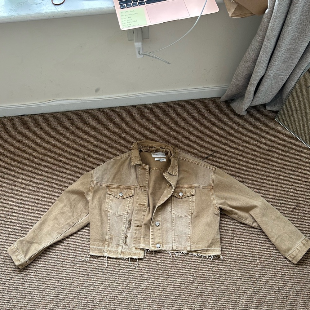 Cropped tan denim jacket
